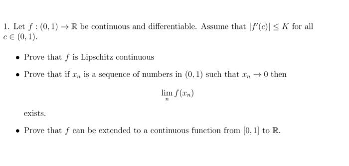 Solved 1 Let F 0 1 →r Be Continuous And Differentiable