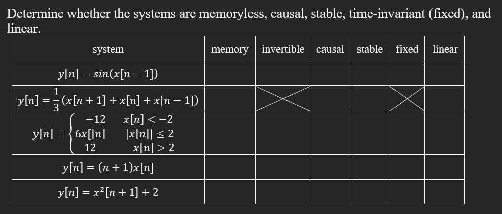Solved Determine whether the systems are memoryless, causal, | Chegg.com