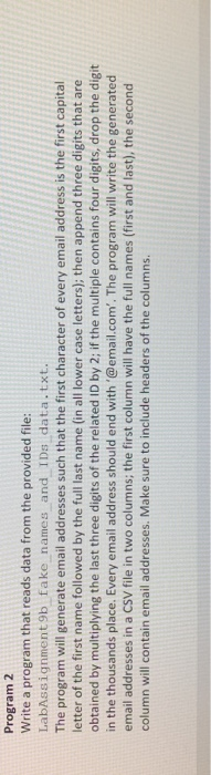 Solved Program 2 Write a program that reads data from the | Chegg.com