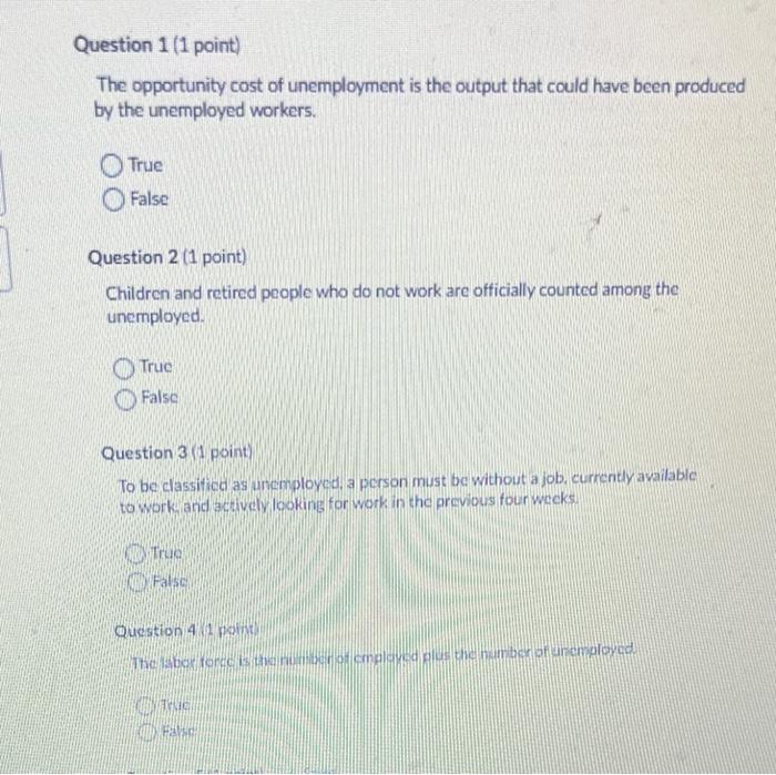Solved Question 1 (1 point) The opportunity cost of | Chegg.com