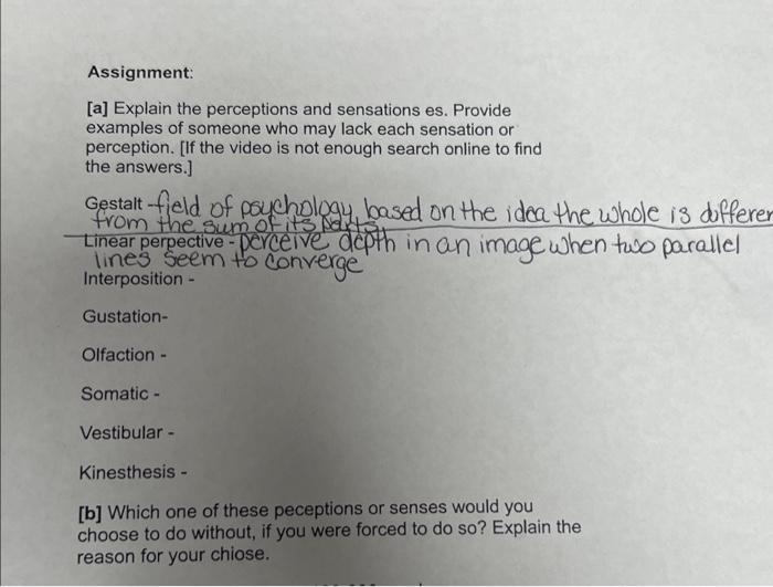 Solved Assignment: [a] Explain the perceptions and | Chegg.com