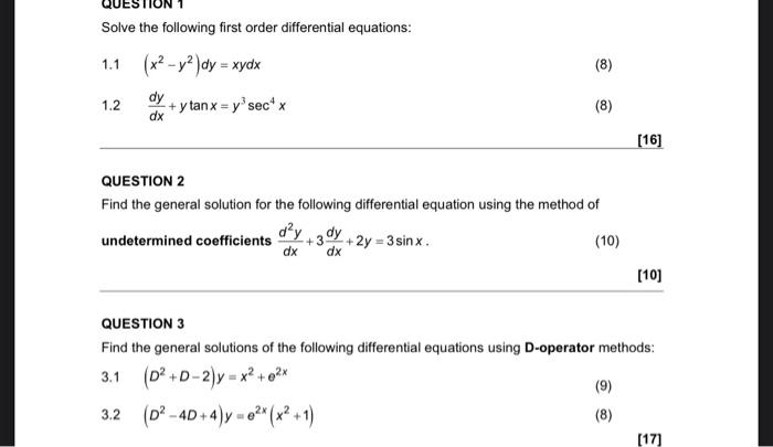 Solved Solve The Following First Order Differential | Chegg.com | Chegg.com