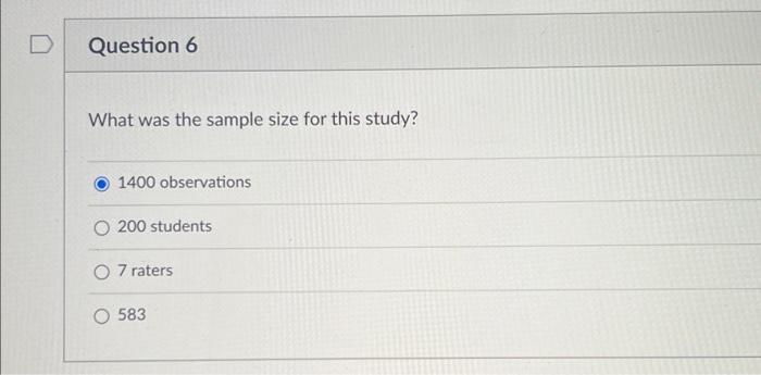 Solved What Was The Sample Size For This Study 1400 Chegg Com   Image