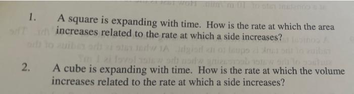 Solved 1. A square is expanding with time. How is the rate | Chegg.com