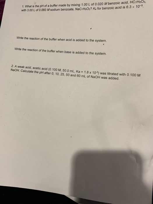 Solved 1. What is the pH of a buffer made by mixing 1.00 L | Chegg.com