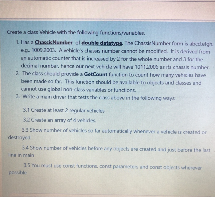 Solved Create a class Vehicle with the following | Chegg.com