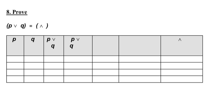 8. Prove - (^) (p v q) pv pv