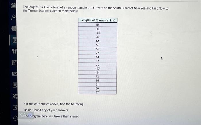 Solved The lengths (in kilometers) of a random sample of 18 | Chegg.com