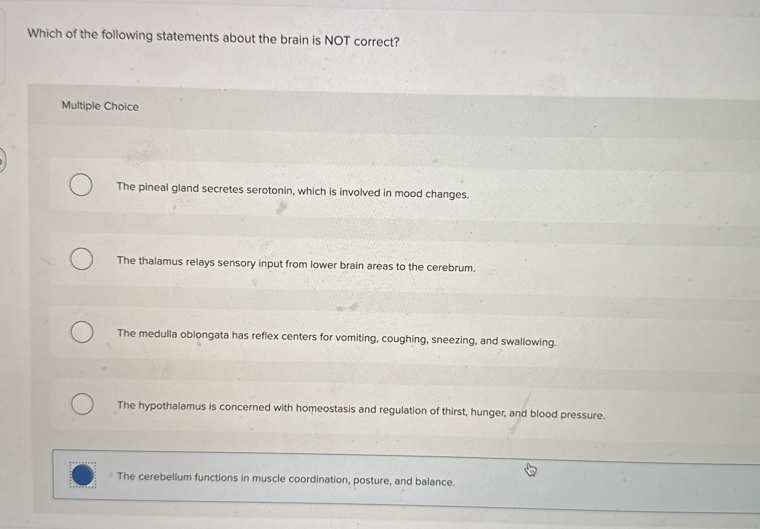 Solved Which of the following statements about the brain is | Chegg.com