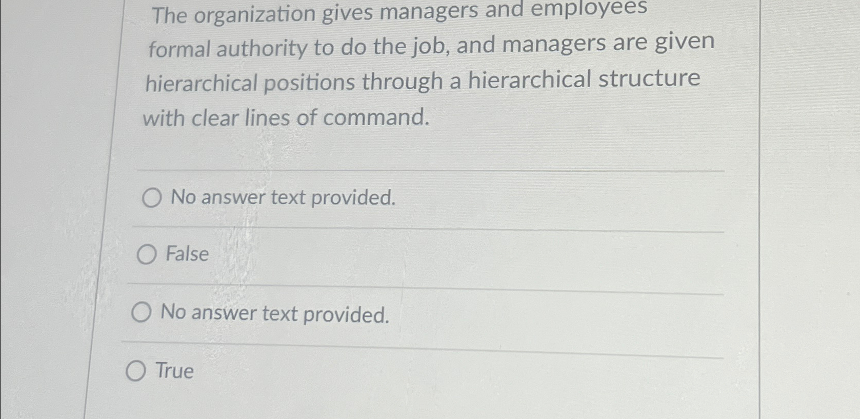 Solved The organization gives managers and employees formal | Chegg.com