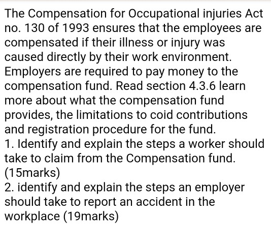 Solved The Compensation For Occupational Injuries Act No. | Chegg.com