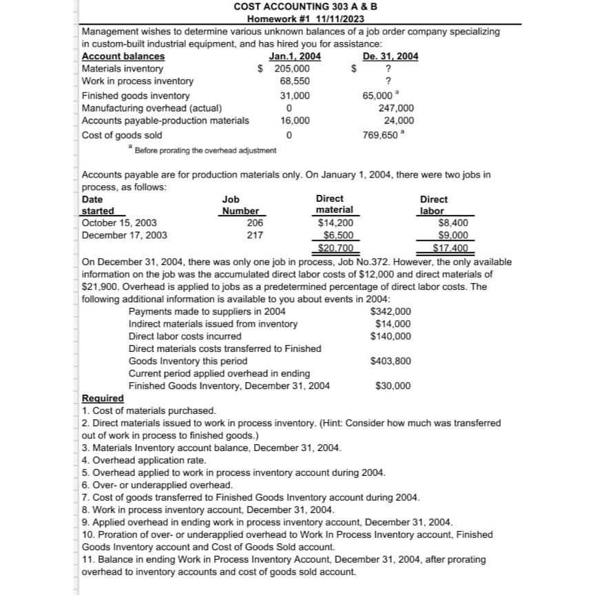 cost accounting homework solutions