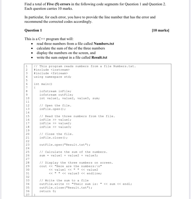 Solved Find a total of Five (5) errors in the following code | Chegg.com