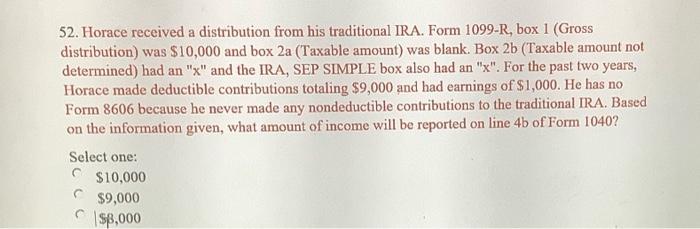 Solved 52. Horace Received A Distribution From His 