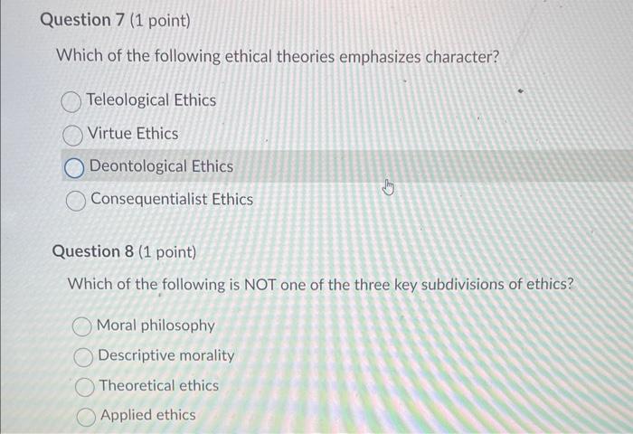 Solved Which of the following ethical theories emphasizes | Chegg.com