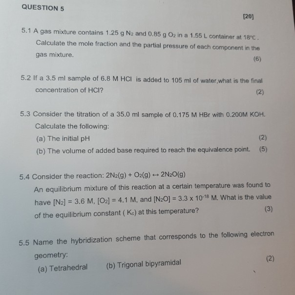 Question 5 5 1 A Gas Mixture Contains 1 25 G N2 Chegg Com