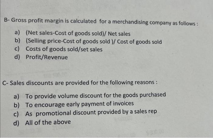 Solved B- Gross Profit Margin Is Calculated For A | Chegg.com