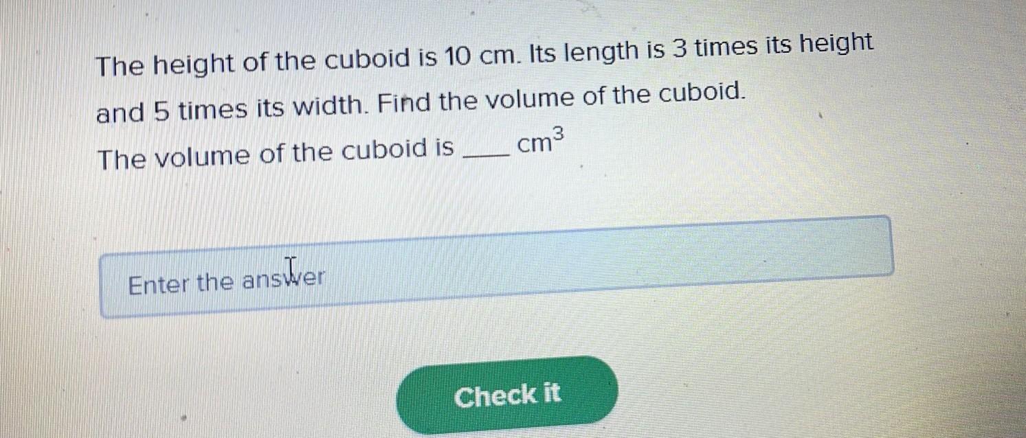 find the height of the cuboid below its volume is 80cm3