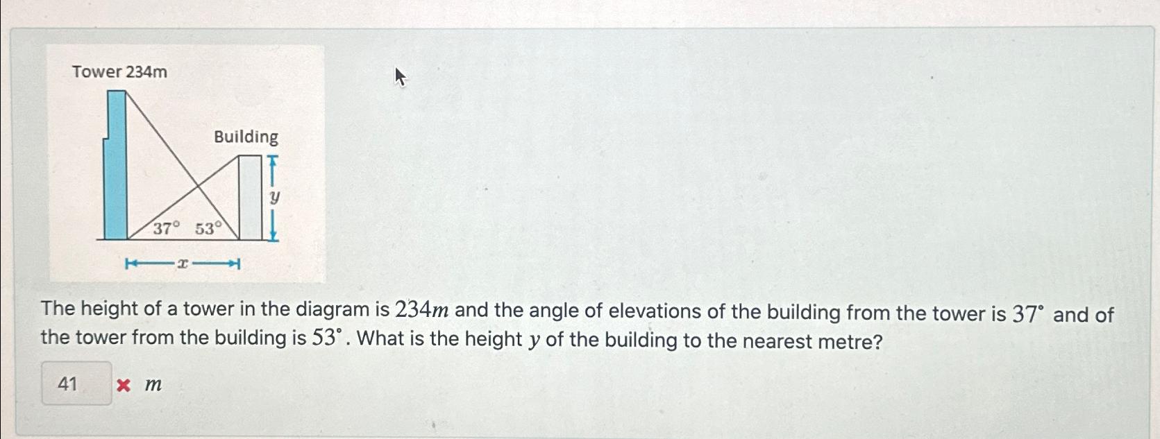 Solved The height of a tower in the diagram is 234m ﻿and the | Chegg.com
