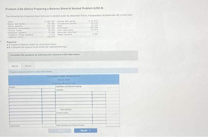 Solved Problem 2.6A (Static) Preparing a Balance Sheet.A | Chegg.com