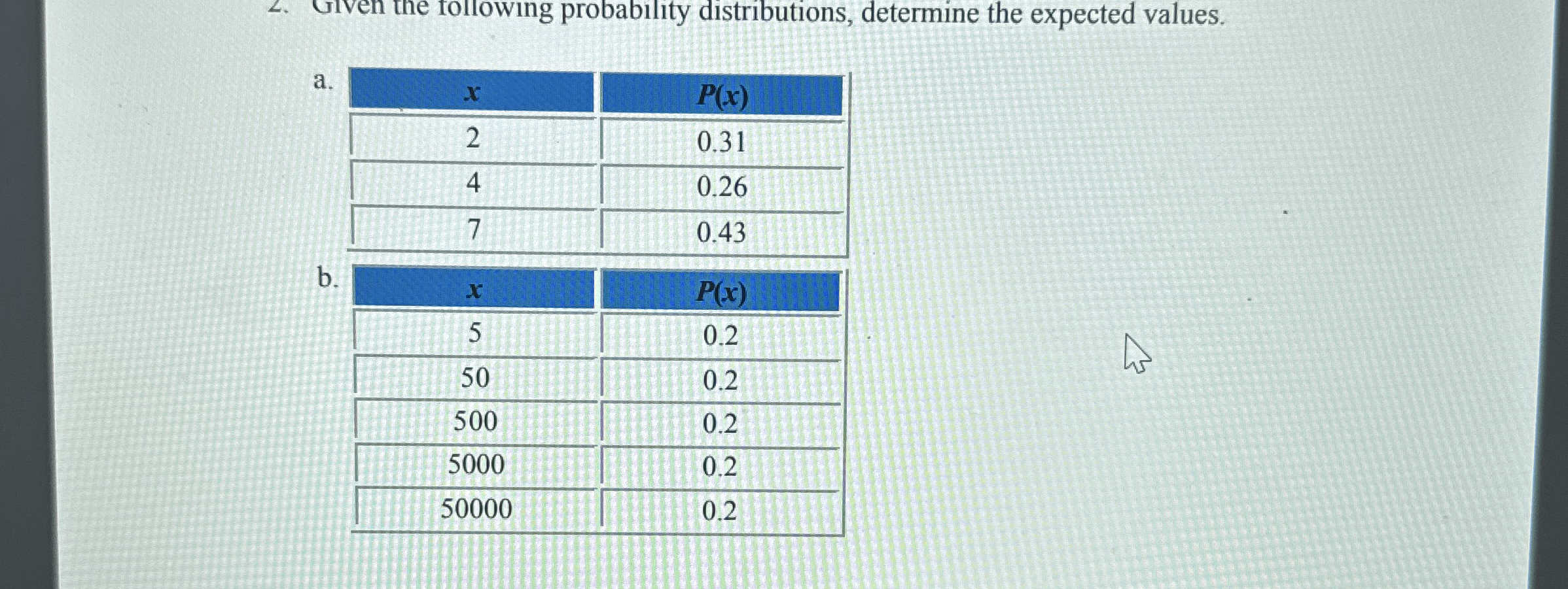 Solved Given the following probability distributions, | Chegg.com