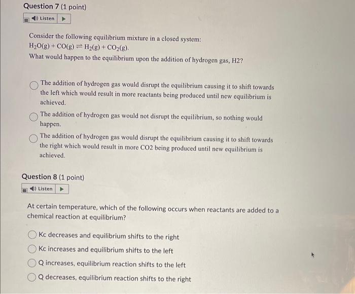 Solved Consider the following equilibrium mixture in a