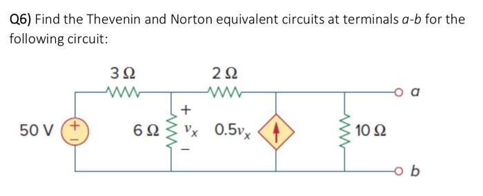 Solved Q6) Find The Thevenin And Norton Equivalent Circuits | Chegg.com