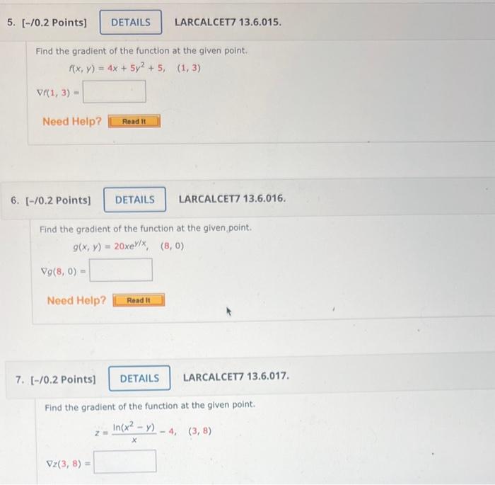 Solved Find the gradient of the function at the given point. | Chegg.com