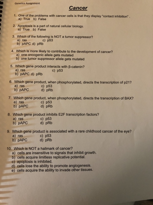 Solved Genetics Assignment Cancer 1. One of the problems | Chegg.com