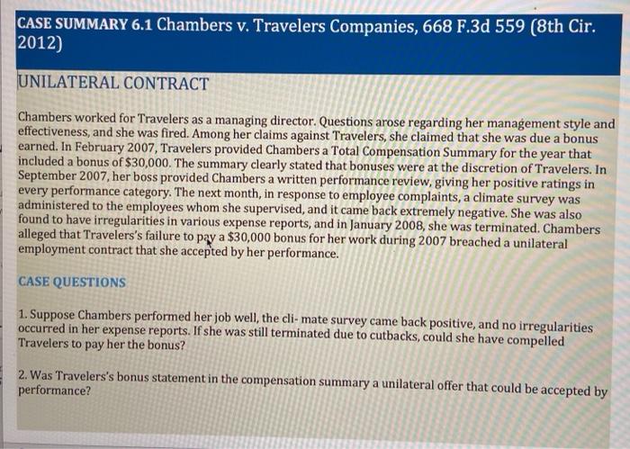 Solved CASE SUMMARY 6 1 Chambers v Travelers Companies 668 Chegg com