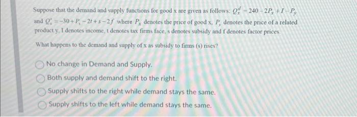 Solved Suppose that the demand and supply functions for good | Chegg.com