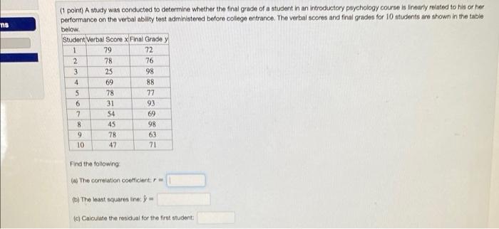 Solved ns (1 point) A study was conducted to determine | Chegg.com