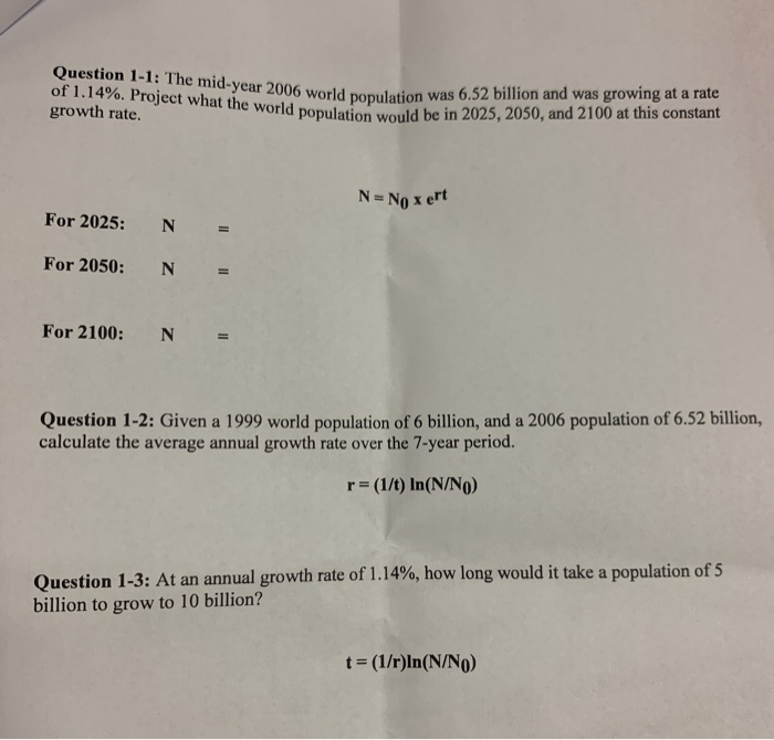 Solved Question 1-1: The mid-year 2006 world population was | Chegg.com