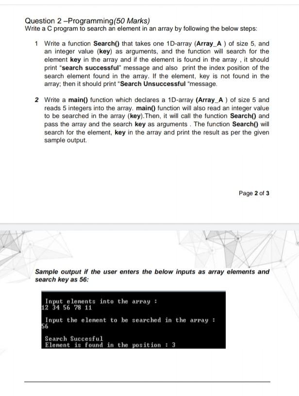 Solved Question 2 -Programming(50 Marks) Write a C program | Chegg.com