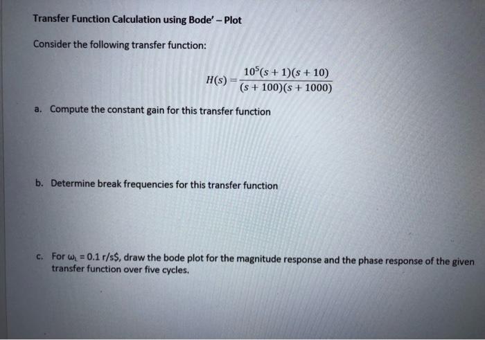 Solved Transfer Function Calculation using Bode' - Plot | Chegg.com