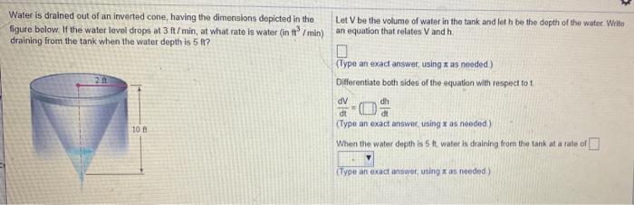 Solved Water is drained out of an inverted cone, having the | Chegg.com