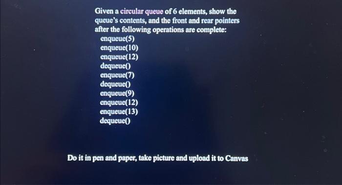 Solved Given a circular queue of 6 elements, show the | Chegg.com