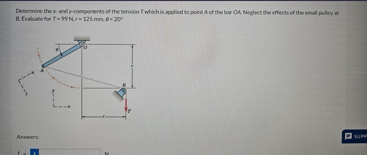 Solved Determine the x-and y-components of the tension T | Chegg.com