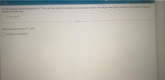 Solved For The Following, Find The Discriminant, B?-dad, And | Chegg.com