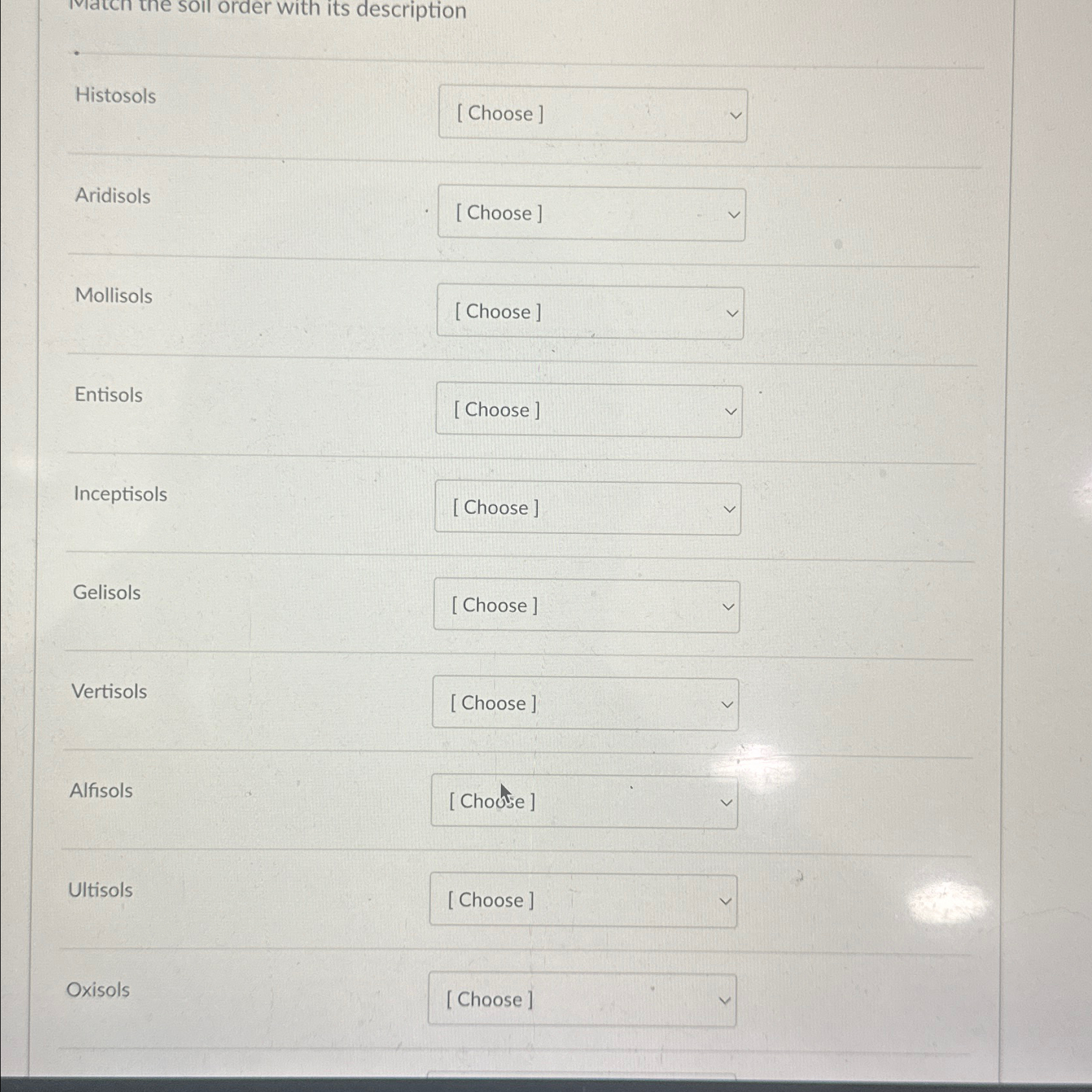 Solved Match the soll order with its | Chegg.com