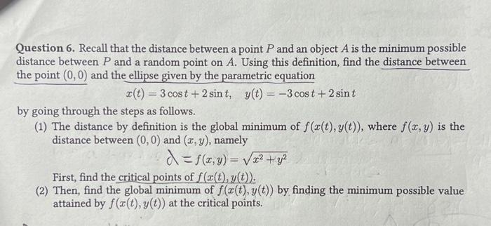 Question 6. Recall that the distance between a point | Chegg.com