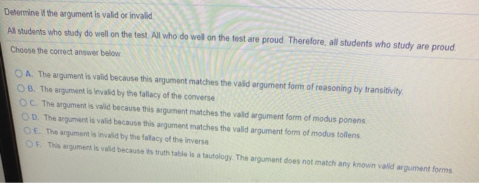 Solved Determine if the argument is valid or invalid. All | Chegg.com