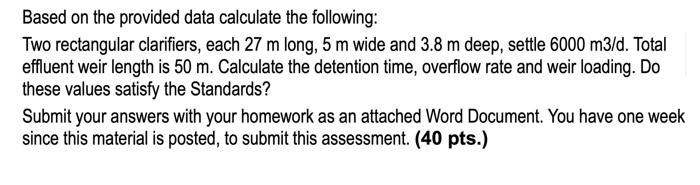 Solved Based on the provided data calculate the following: | Chegg.com