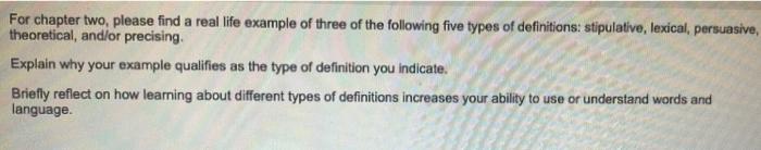 For chapter two, please find a real life example of | Chegg.com