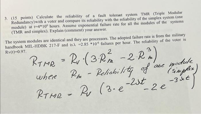 Solved 3. (15 points) Calculate the reliability of a fault | Chegg.com