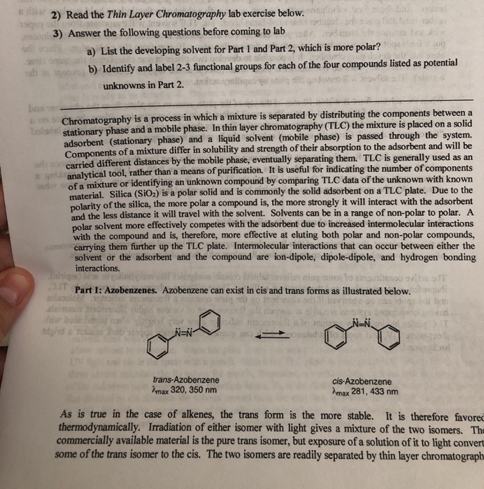 Solved 2) Read the Thin Layer Chromatography lab exercise