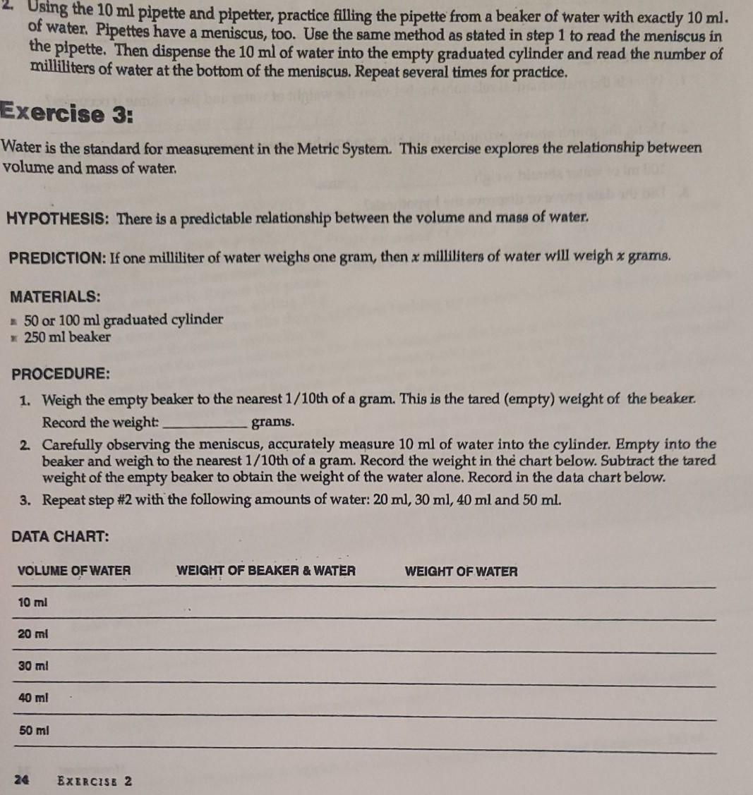 Solved Using the 10 ml pipette and pipetter, practice