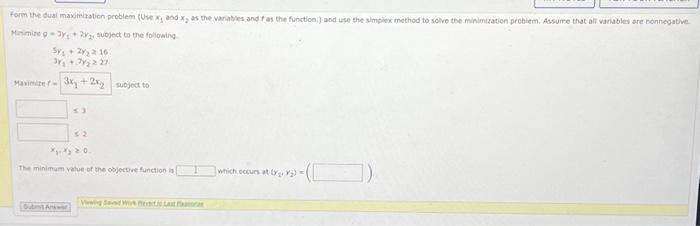 Solved Monmire g=3y1+2r21 subject to the following | Chegg.com