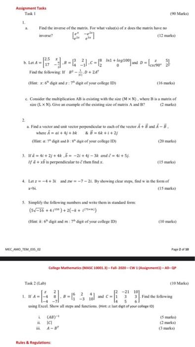 Solved Assignment Tasks Tak! (90 Marks) 1. Find the inverse | Chegg.com