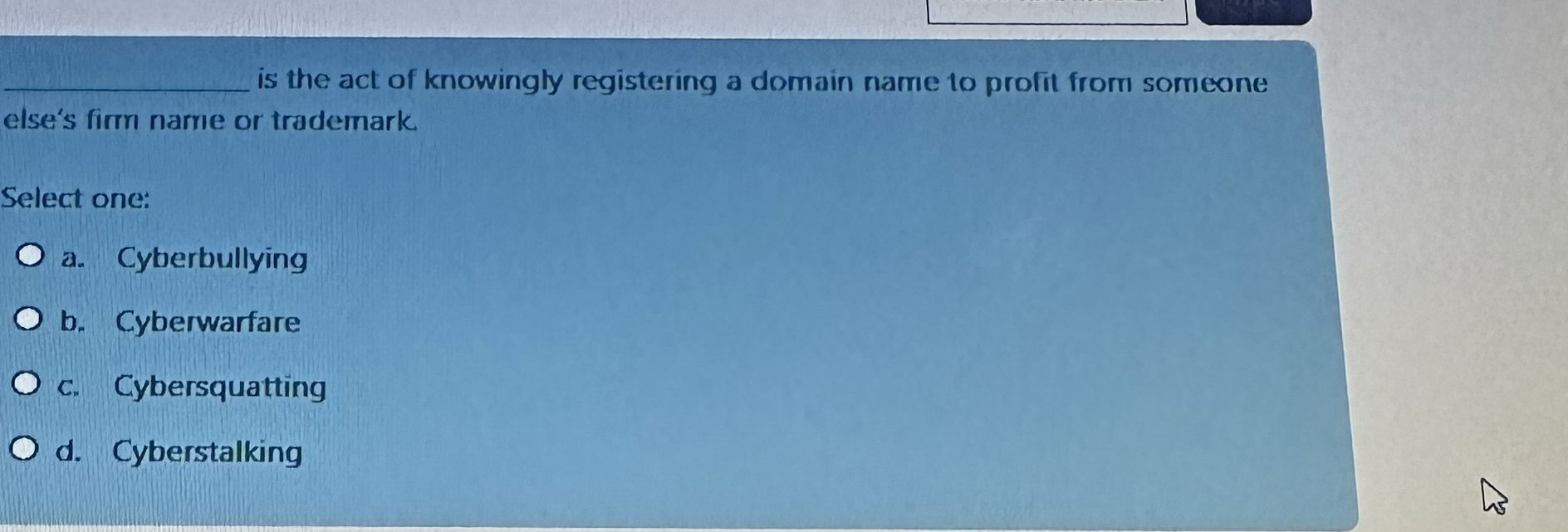 Solved q, ﻿is the act of knowingly registering a domain name | Chegg.com